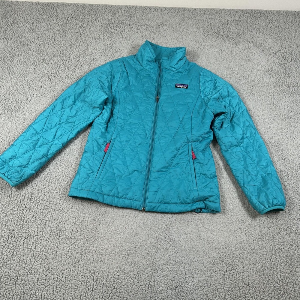 Patagonia Jacket Kids 12 Blue Quilted Insulated Full Zip Winter Coat Hiking - Picture 2 of 15
